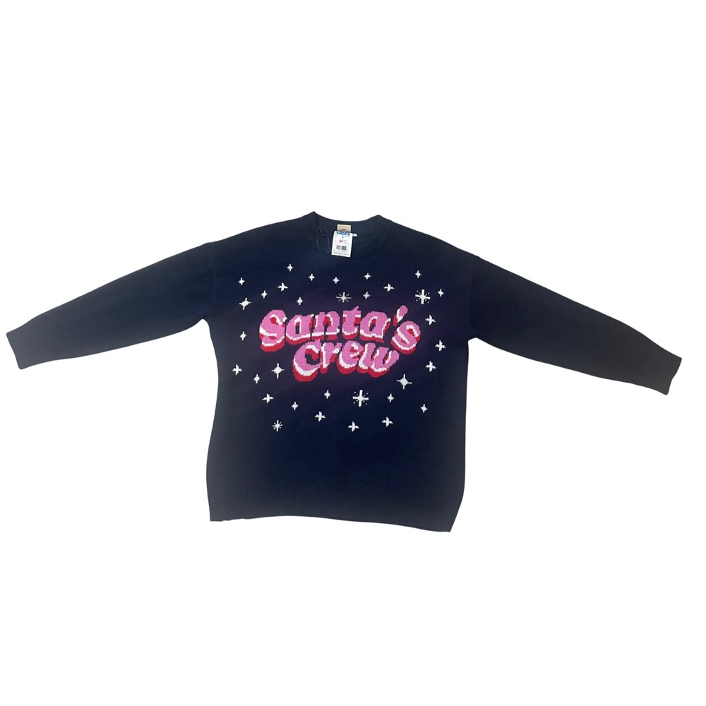 Santa's Crew Christmas Sweater Women's 3XL Navy Crewneck Holiday Party NWT